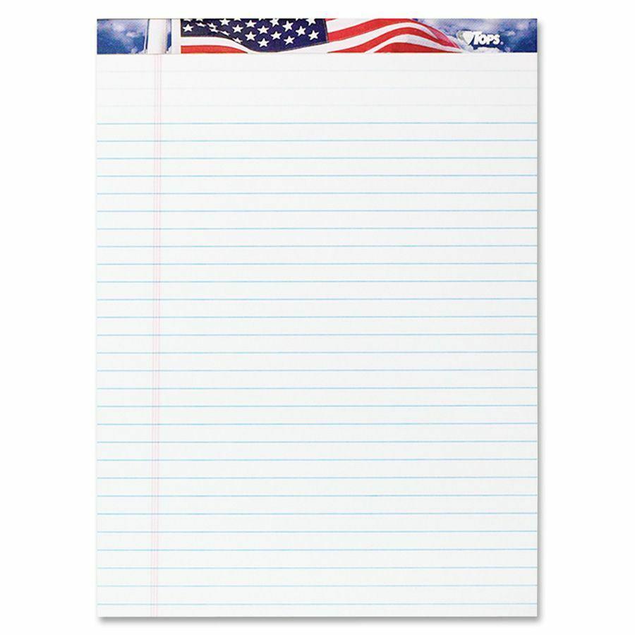 TOPS American Pride Writing Tablets - 50 Sheets - Strip - 0.34" Ruled - 16 lb Basis Weight - 8 1/2" x 11 3/4" - White Paper - Perforated, Bleed Resistant - 3 / Pack. Picture 2