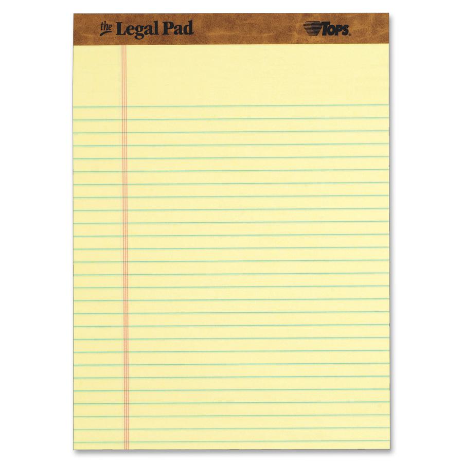 TOPS Letr-trim Perforated Legal Pads - 50 Sheets - Double Stitched - 0.34" Ruled - 16 lb Basis Weight - 8 1/2" x 11 3/4" - Canary Paper - Perforated, Hard Cover - 1 Dozen. Picture 3