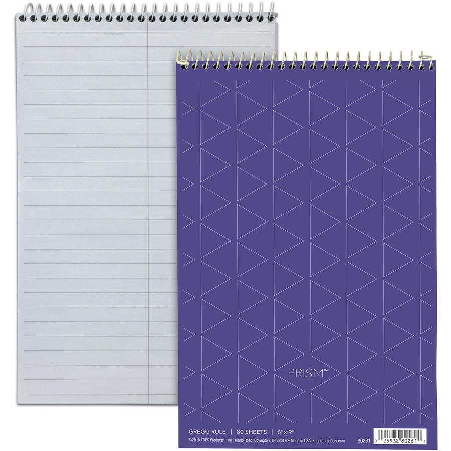 TOPS Prism Steno Books - 80 Sheets - Wire Bound - Gregg Ruled Margin - 6" x 9" - Orchid Paper - Perforated, Stiff-back, WireLock - 4 / Pack. Picture 6