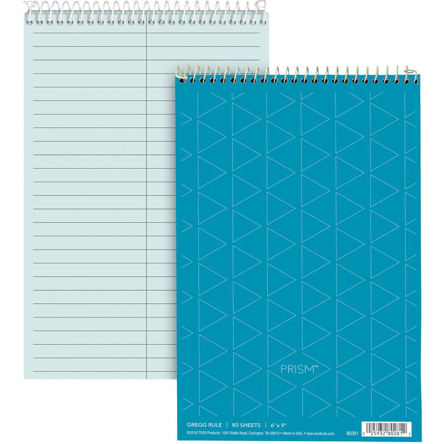 TOPS Prism Steno Books - 80 Sheets - Wire Bound - Gregg Ruled - 6" x 9" - Blue Paper - Perforated, Stiff-back, WireLock - 4 / Pack. Picture 3