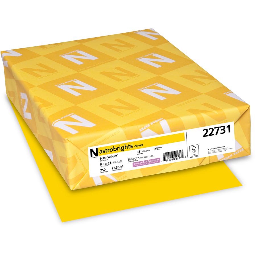 Astrobrights Colored Cardstock - Solar Yellow - Letter - 8 1/2" x 11" - 65 lb Basis Weight - Smooth - 250 / Pack - Acid-free, Lignin-free, Durable, Heavyweight - Solar Yellow. Picture 4