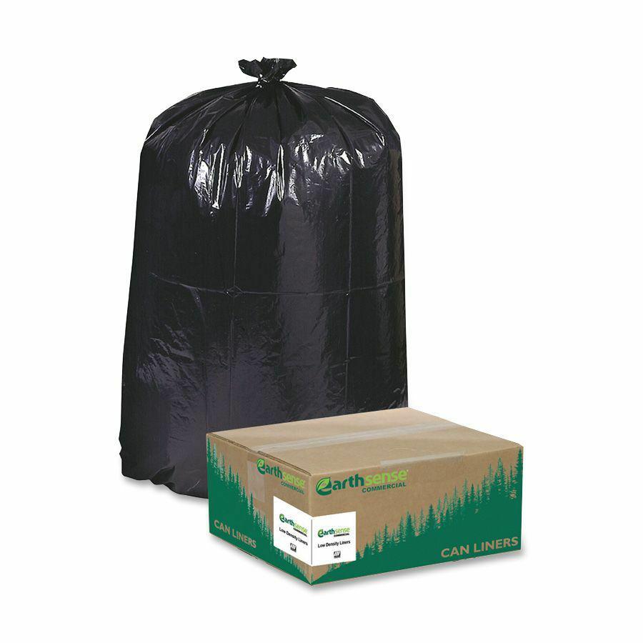 Earthsense Reclaim Heavy-Duty Recycled Can Liners - Extra Large Size - 60 gal Capacity - 38" Width x 58" Length - 1.25 mil (32 Micron) Thickness - Low Density - Black - Plastic - 100/Carton - Recycled. Picture 3