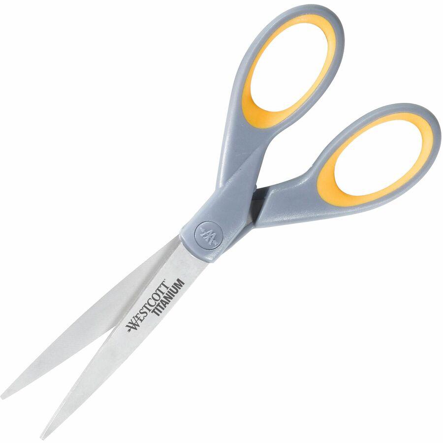 Westcott 7" Titanium Bonded Scissors - 3" Cutting Length - 7" Overall Length - Straight-left/right - Titanium - Straight Tip - Gray/Yellow - 1 Each. Picture 7