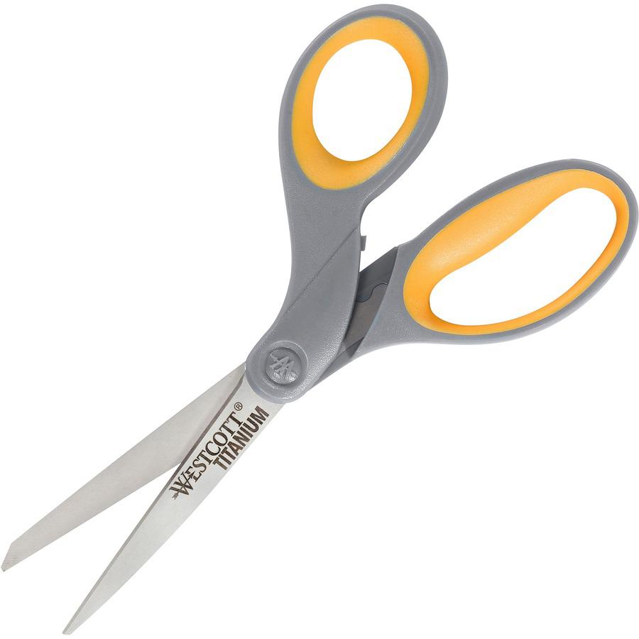Westcott 8" Titanium Bonded Scissors - 3.50" Cutting Length - 8" Overall Length - Straight-left/right - Titanium - Straight Tip - Gray/Yellow - 1 Each. Picture 5