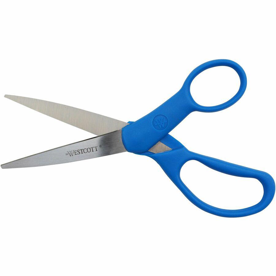 Westcott 7" Straight All Purpose Scissors - 3.25" Cutting Length - 7" Overall Length - Straight-left/right - Stainless Steel - Pointed Tip - Blue - 1 Each. Picture 5