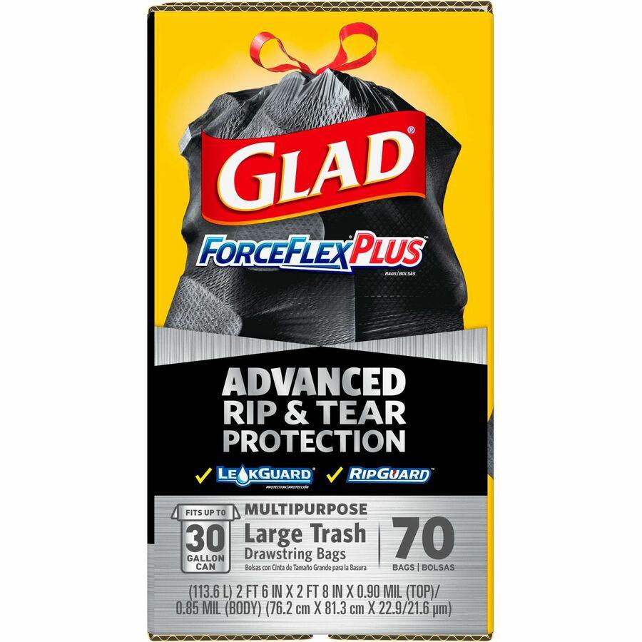 Glad Large Drawstring Trash Bags - ForceFlexPlus - 30 gal Capacity - 30" Width x 32" Length - 1.05 mil (27 Micron) Thickness - Black - 70/Carton - Office Waste. Picture 16