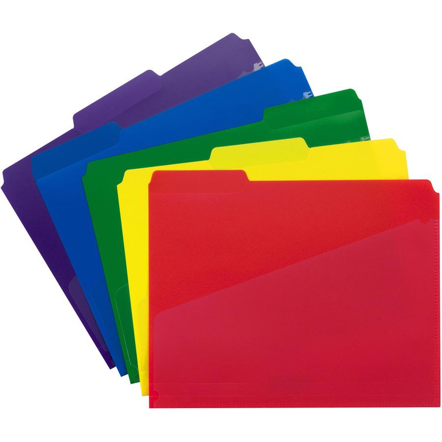 Smead 1/3 Tab Cut Letter Top Tab File Folder - 8 1/2" x 11" - 3/4" Expansion - Top Tab Location - Assorted Position Tab Position - Poly - Blue, Green, Red, Yellow, Purple - 30 / Box. Picture 3
