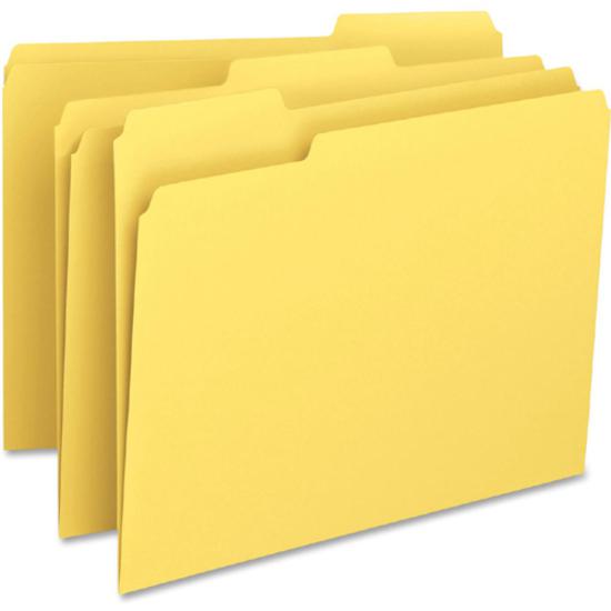 Smead Colored 1/3 Tab Cut Letter Recycled Top Tab File Folder - 8 1/2" x 11" - 3/4" Expansion - Top Tab Location - Assorted Position Tab Position - Yellow - 10% Recycled - 100 / Box. Picture 10