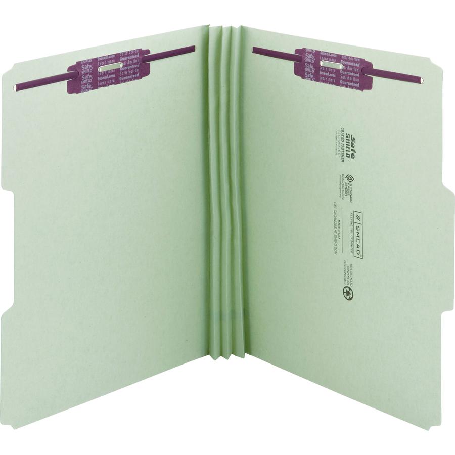 Smead 1/3 Tab Cut Letter Recycled Fastener Folder - 8 1/2" x 11" - 3" Expansion - 2 x 2S Fastener(s) - 2" Fastener Capacity for Folder - Top Tab Location - Assorted Position Tab Position - Pressboard . Picture 9