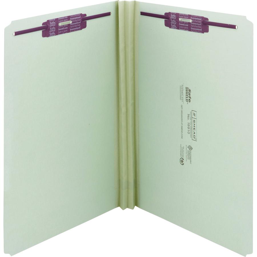 Smead Straight Tab Cut Legal Recycled Fastener Folder - 8 1/2" x 14" - 2" Expansion - 2 x 2S Fastener(s) - 2" Fastener Capacity for Folder - Pressboard - Gray, Green - 100% Recycled - 25 / Box. Picture 4