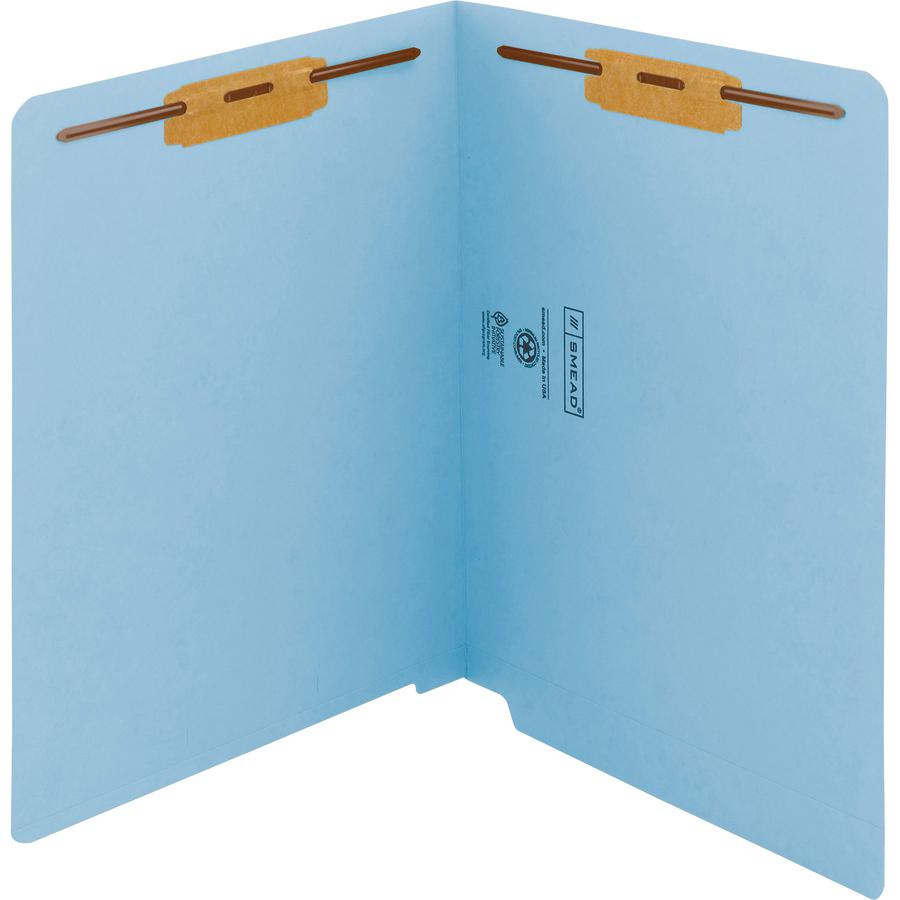 Smead Shelf-Master Straight Tab Cut Letter Recycled Fastener Folder - 8 1/2" x 11" - 3/4" Expansion - 2 x 2B Fastener(s) - 2" Fastener Capacity for Folder - End Tab Location - Blue - 10% Recycled - 50. Picture 5