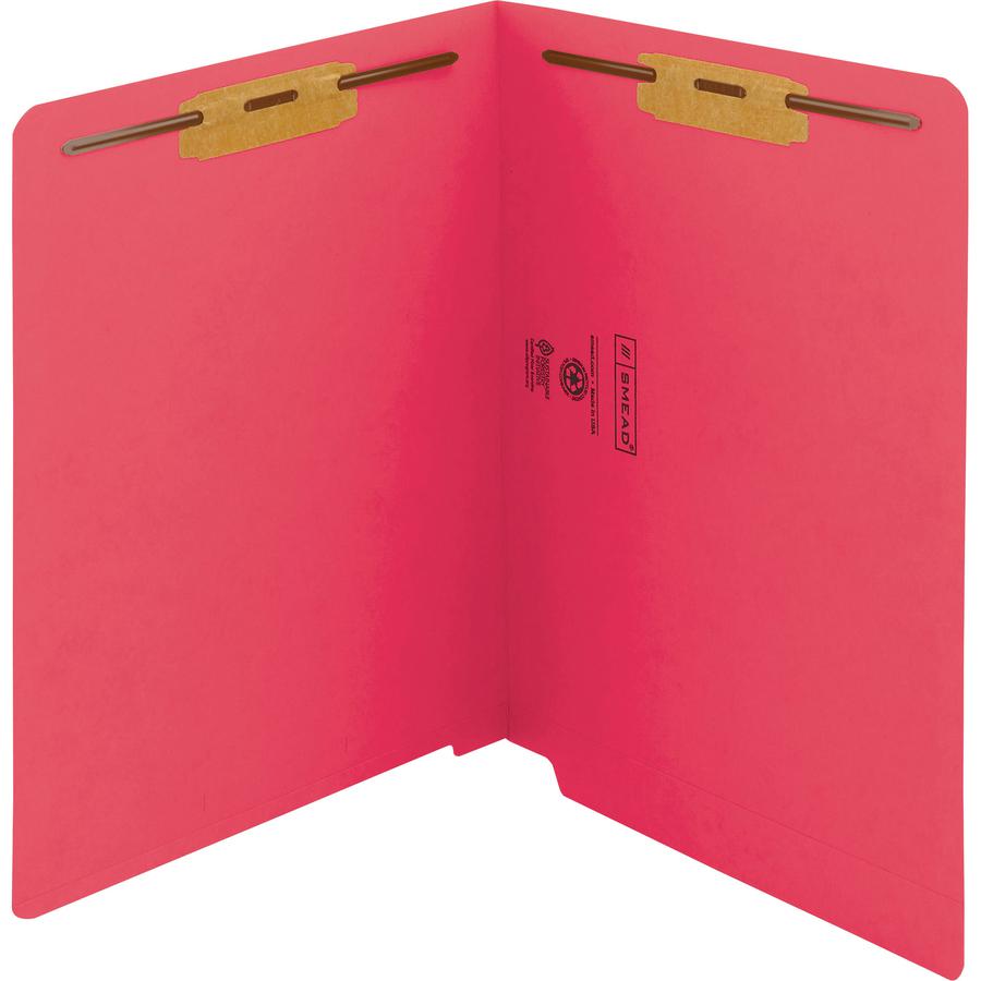 Smead Shelf-Master Straight Tab Cut Letter Recycled Fastener Folder - 8 1/2" x 11" - 3/4" Expansion - 2 x 2B Fastener(s) - 2" Fastener Capacity for Folder - End Tab Location - Red - 10% Recycled - 50 . Picture 9