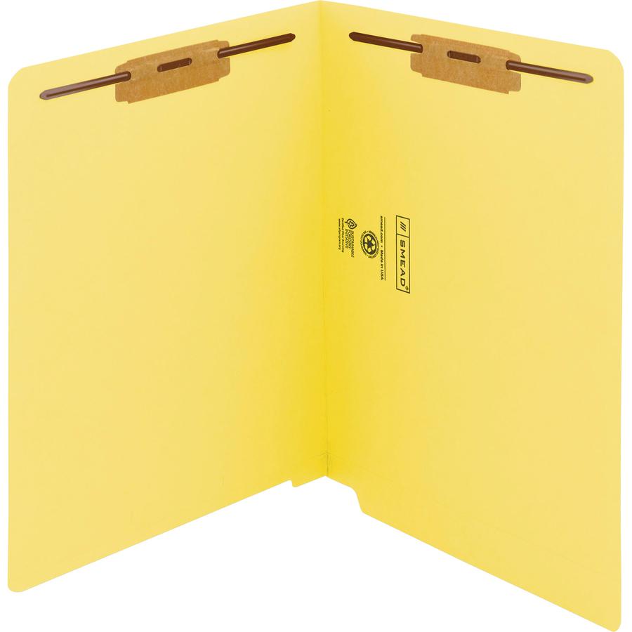 Smead Colored Straight Tab Cut Letter Recycled Fastener Folder - 8 1/2" x 11" - 3/4" Expansion - 2 x 2B Fastener(s) - 2" Fastener Capacity for Folder - End Tab Location - Yellow - 10% Recycled - 50 / . Picture 2