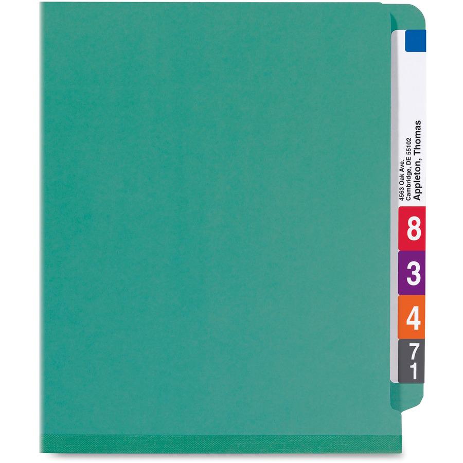 Smead 1/3 Tab Cut Legal Recycled Classification Folder - 8 1/2" x 14" - 2" Expansion - 2 x 2S Fastener(s) - 2" Fastener Capacity for Folder - End Tab Location - 2 Divider(s) - Pressboard - Green - 50%. Picture 9