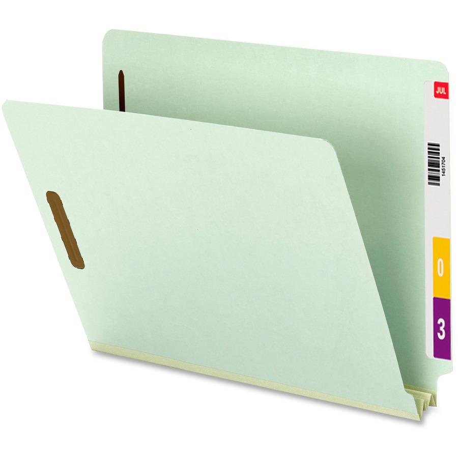 Smead Letter Recycled Fastener Folder - 8 1/2" x 11" - 2" Expansion - 2 x 2S Fastener(s) - 2" Fastener Capacity for Folder - End Tab Location - Pressboard - Gray, Green - 60% Recycled - 25 / Box. Picture 8