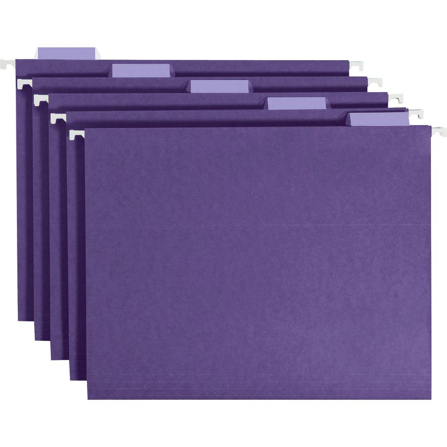 Smead 1/5 Tab Cut Letter Recycled Hanging Folder - 8 1/2" x 11" - Top Tab Location - Assorted Position Tab Position - Purple - 10% Recycled - 25 / Box. Picture 8