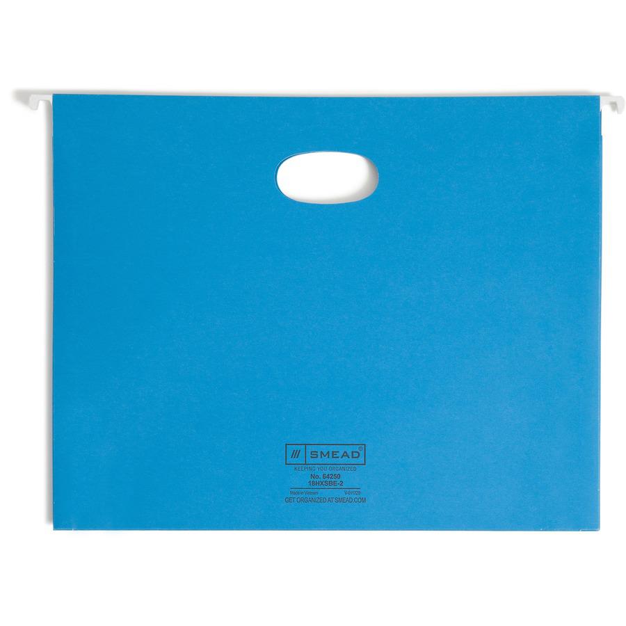 Smead 1/5 Tab Cut Letter Recycled Hanging Folder - 8 1/2" x 11" - 2" Expansion - Top Tab Location - Assorted Position Tab Position - Vinyl - Sky Blue - 10% Recycled - 25 / Box. Picture 8