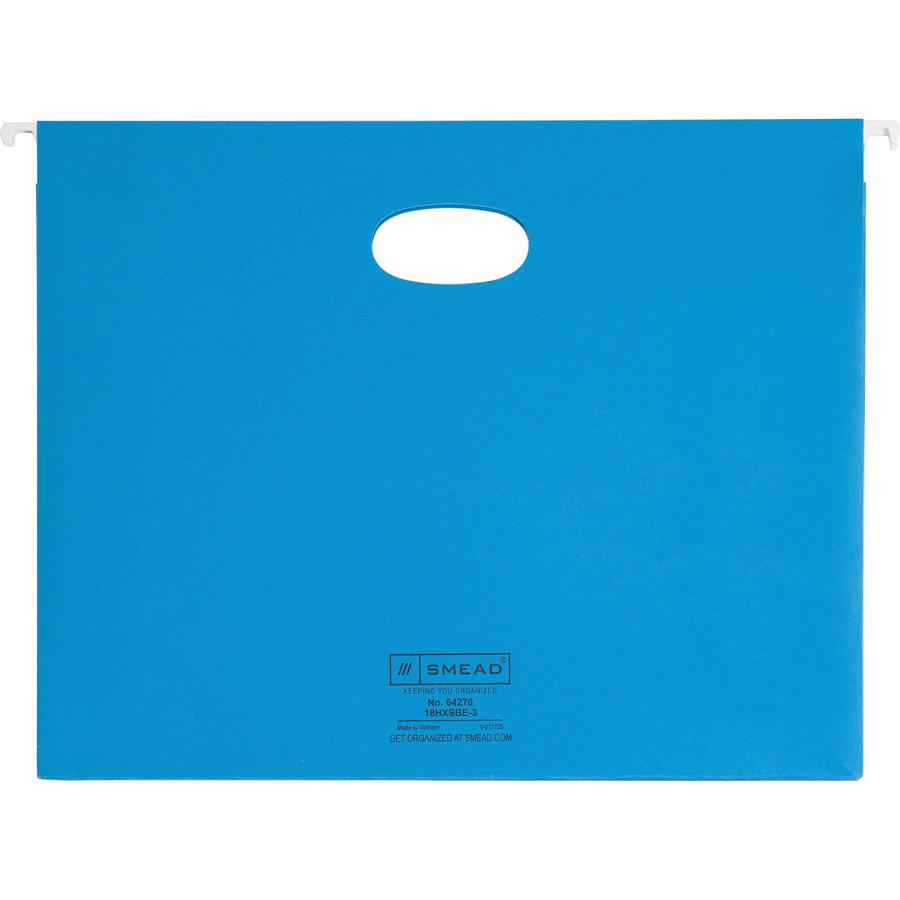 Smead 1/5 Tab Cut Letter Recycled Hanging Folder - 8 1/2" x 11" - 2" Expansion - Top Tab Location - Assorted Position Tab Position - Vinyl - Sky Blue - 10% Recycled - 25 / Box. Picture 8