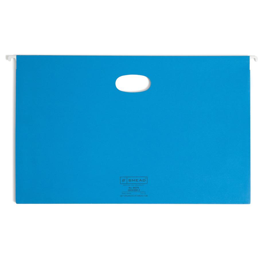 Smead 1/5 Tab Cut Legal Recycled Hanging Folder - 8 1/2" x 14" - 3" Expansion - Top Tab Location - Assorted Position Tab Position - Vinyl - Sky Blue - 10% Recycled - 25 / Box. Picture 8