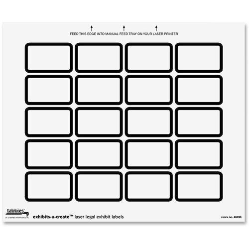 Tabbies Legal Exhibits-U-Create 1" Labels - 1 5/8" Width x 1" Length - Laser - White - 20 / Sheet - 240 / Pack. Picture 3