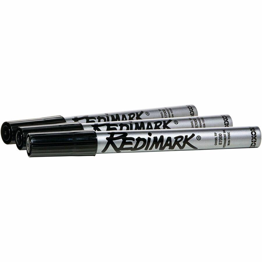 Dixon RediMark Chisel Tip Permanent Markers - Chisel Marker Point Style - Black - Metal Barrel - 12 / Box. Picture 6