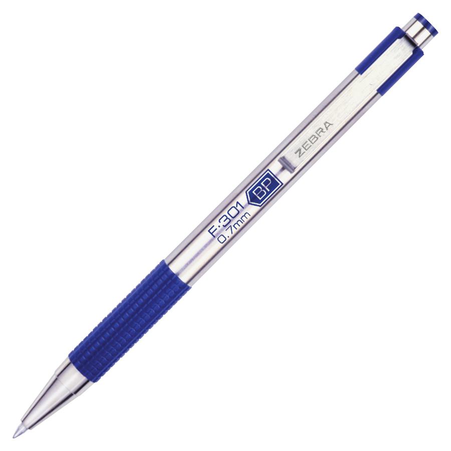 Zebra Pen BCA F-301 Stainless Steel Ballpoint Pens - Fine Pen Point - 0.7 mm Pen Point Size - Refillable - Retractable - Blue - Stainless Steel Stainless Steel Barrel - 12 / Dozen. Picture 3