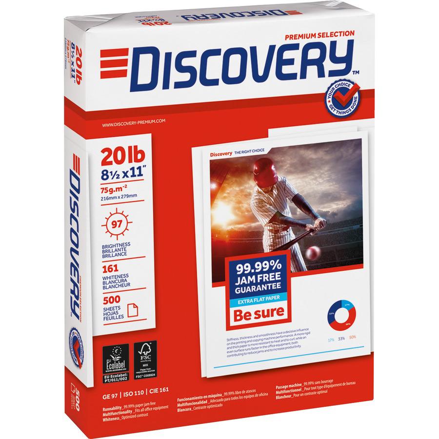 Discovery Premium Selection 3-Hole Punched Laser, Inkjet Copy & Multipurpose Paper - Ultra White - 97 Brightness - Letter - 8 1/2" x 11" - 20 lb Basis Weight - 2500 / Carton - Excellent Ink Absorption. Picture 2