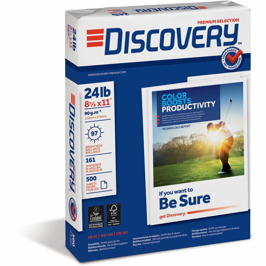 Discovery Premium Multipurpose Paper - Anti-Jam - White - 97 Brightness - Letter - 8 1/2" x 11" - 24 lb Basis Weight - 5000 / Carton - Excellent Ink Absorption - White. Picture 4
