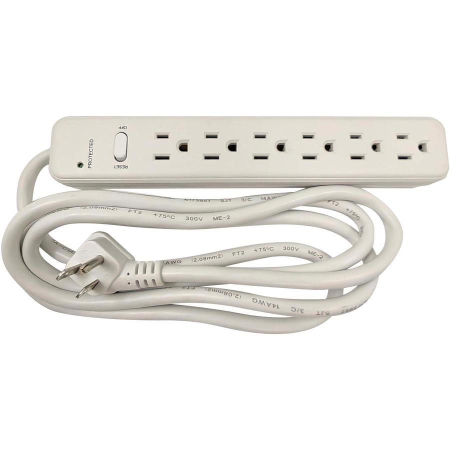 Compucessory 6-Outlet Power Strips - 6 - 6 ft Cord - 104 J Surge Energy - 15 A Current - 125 V AC Voltage - Strip - Putty. Picture 7
