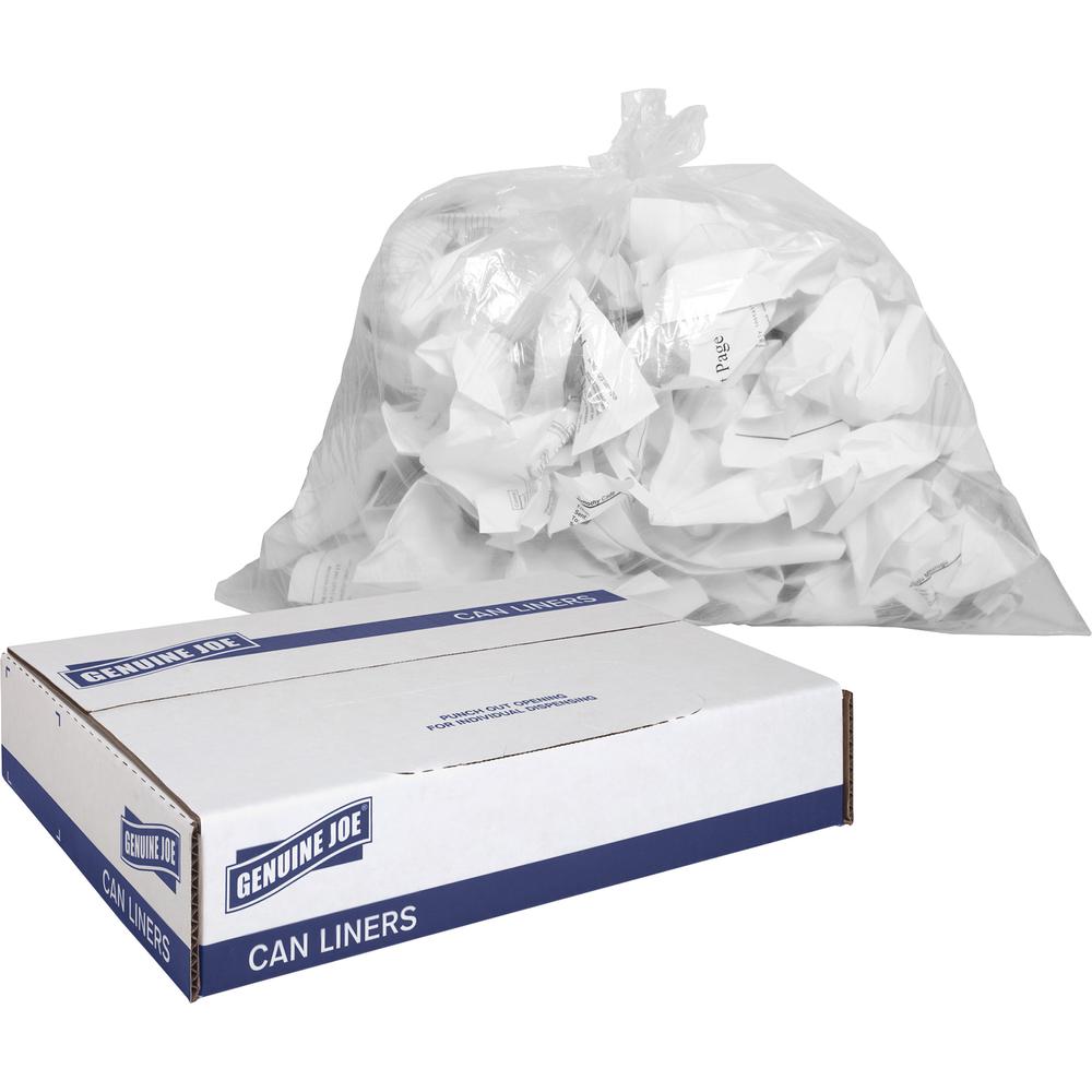 Genuine Joe Clear Trash Can Liners - Small Size - 10 gal - 24" Width x 23" Length x 0.60 mil (15 Micron) Thickness - Low Density - Clear - 500/Carton. Picture 4