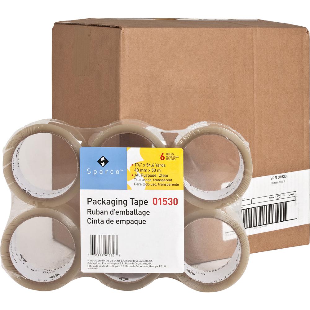 Sparco Transparent Hot-melt Tape - 55 yd Length x 2" Width - 1.9 mil Thickness - 3" Core - Moisture Resistant, Split Resistant, Abrasion Resistant - For Sealing, Shipping, Packing - 36 / Carton - Clea. Picture 2