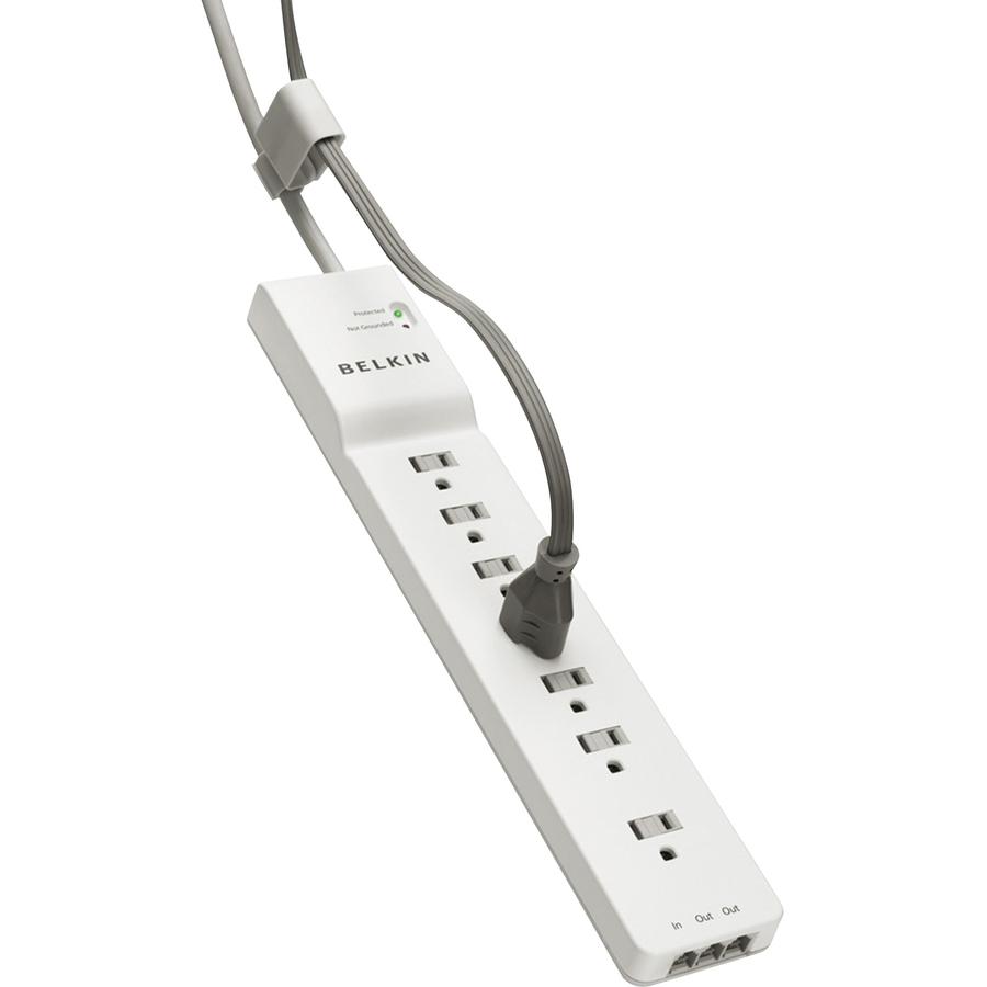 Belkin 7 Outlet Power Strip Surge Protector with 6ft Power Cord - 2320 Joules - White - 7 x AC Power - 1875 VA - 2320 J - 125 V AC Input - 125 V AC Output - Phone/Fax - 6 ft. Picture 4