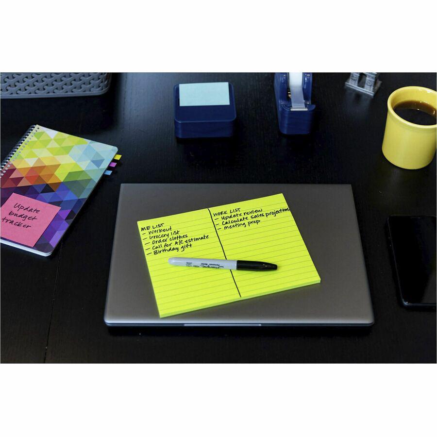 Post-it&reg; Super Sticky Lined Meeting Notepads - 180 - 6" x 8" - Rectangle - 45 Sheets per Pad - Ruled - Vital Orange, Tropical Pink, Sunnyside, Limeade - Paper - Self-adhesive - 4 / Pack. Picture 6