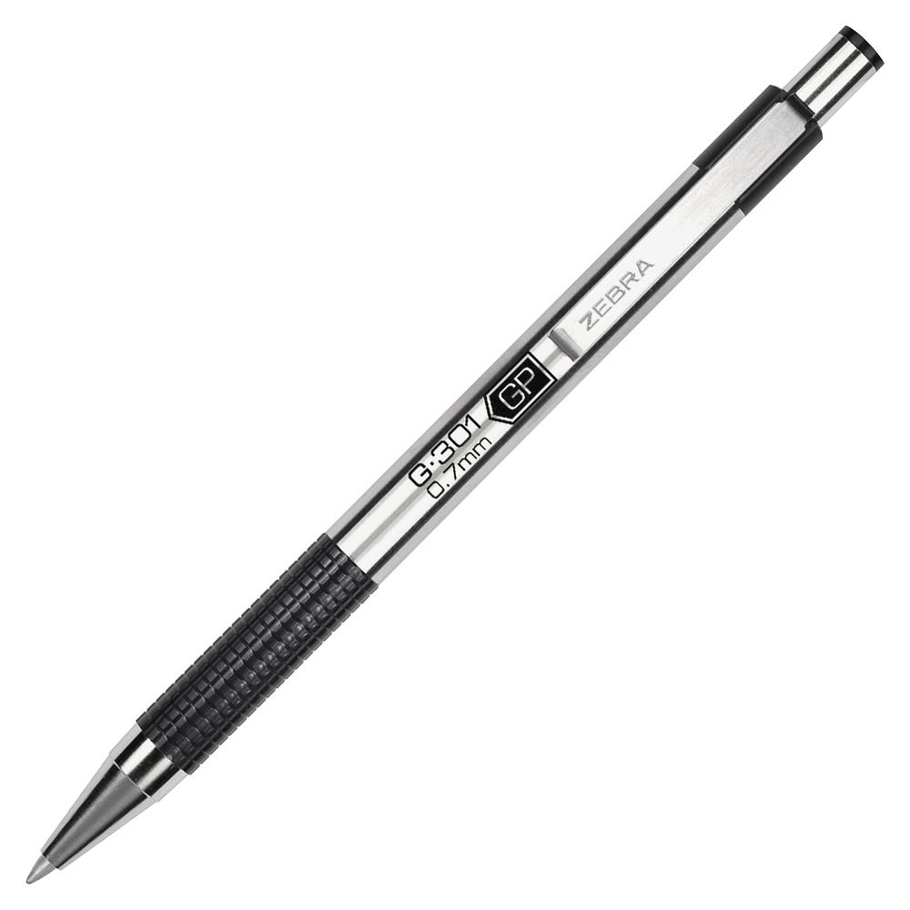 Zebra Pen G-301 Gel Retractable Pen - Medium Pen Point - 0.7 mm Pen Point Size - Refillable - Retractable - Black Gel-based Ink - Stainless Steel Barrel - 1 Each. Picture 2