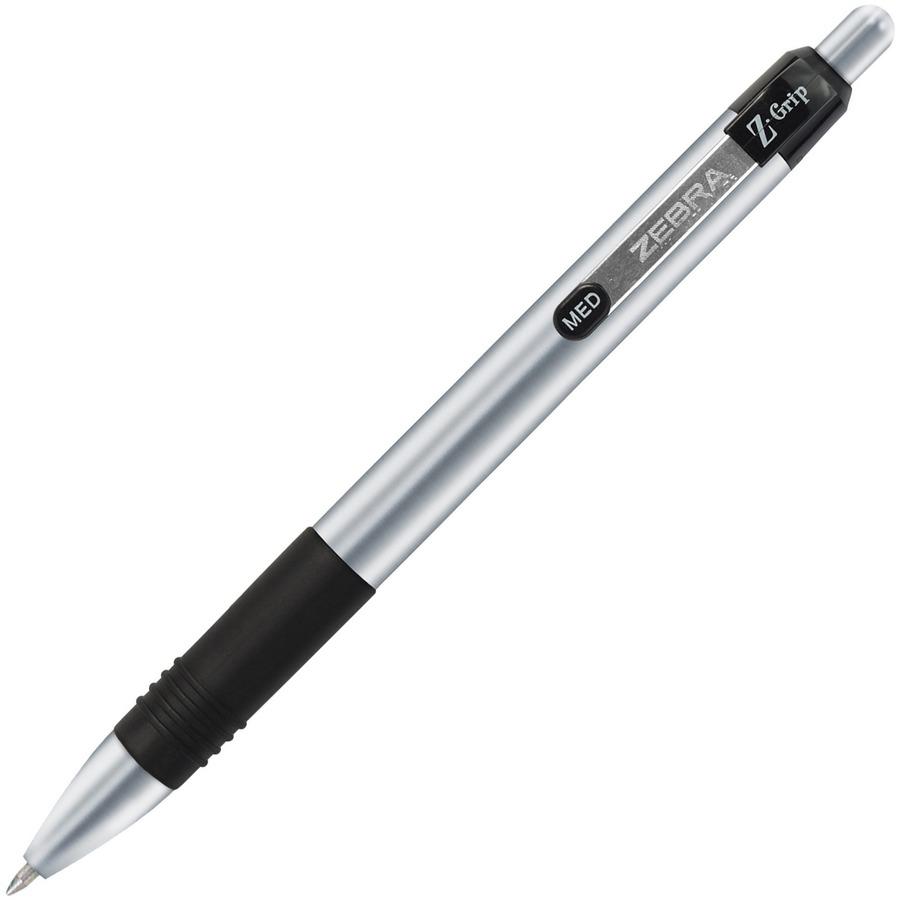 Zebra Z-grip Max Retractable Ballpoint Pens - Medium Pen Point - 1 mm Pen Point Size - Conical Pen Point Style - Retractable - Black - Gray Barrel - 1 Dozen. Picture 3