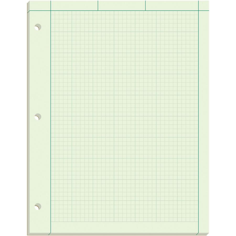 TOPS Engineering Computation Pad - 100 Sheets - Stapled/Glued - Back Ruling Surface - Ruled Margin - 15 lb Basis Weight - Letter - 8 1/2" x 11" - Green Paper - Punched - 1 / Pad. Picture 4