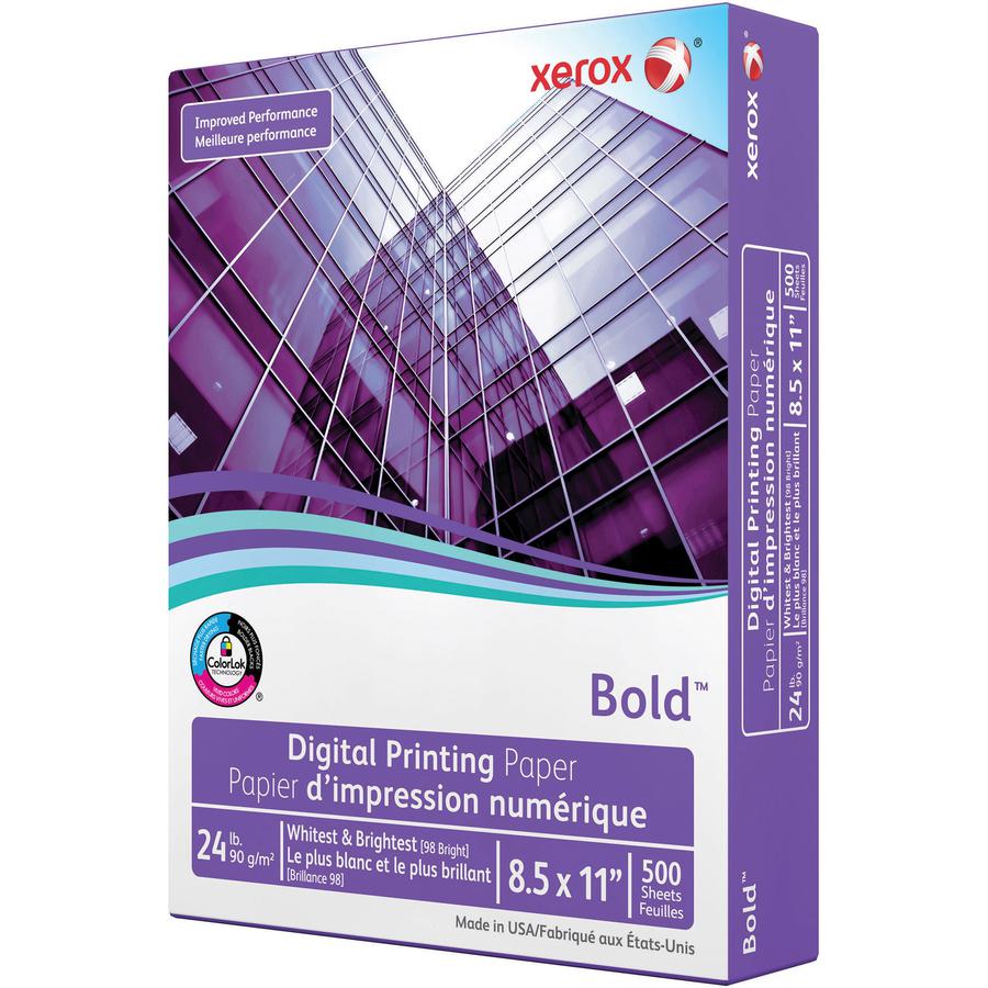 Xerox Bold Digital Printing Paper - 98 Brightness - Letter - 8 1/2" x 11" - 24 lb Basis Weight - Smooth - 500 / Ream - SFI. Picture 4