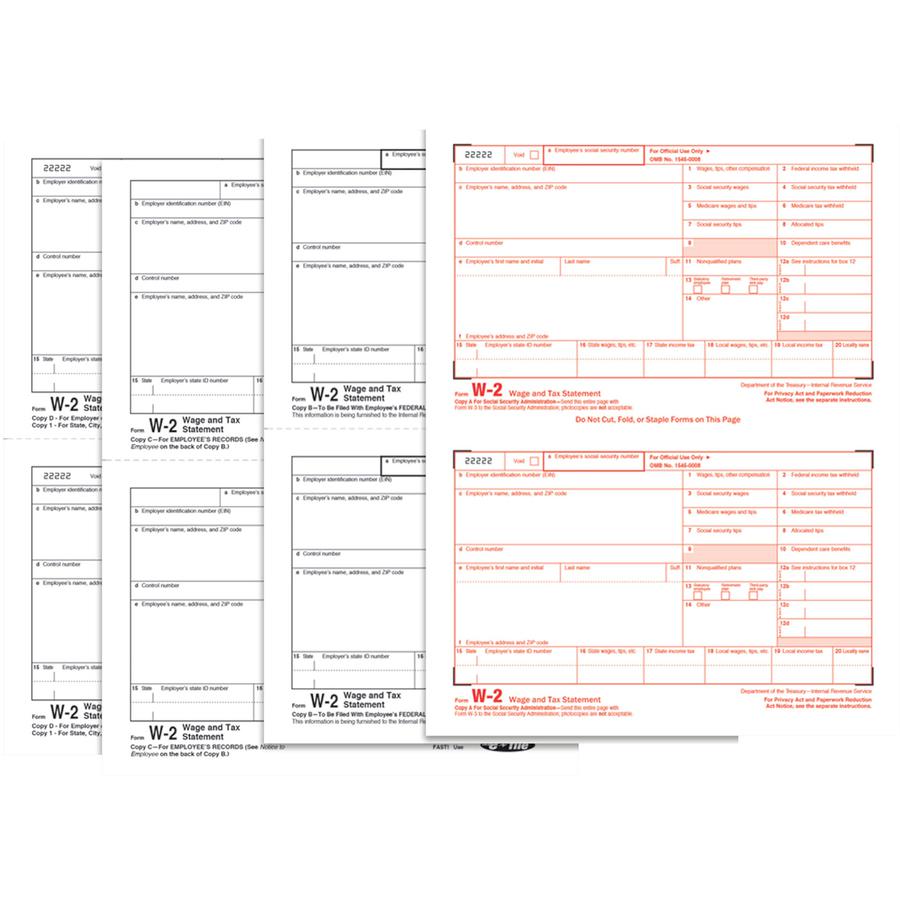 TOPS Laser W-2 Forms Kits - 4 PartCarbonless Copy - 5.50" x 8.50" Sheet Size - White Sheet(s) - 50 / Pack. Picture 3