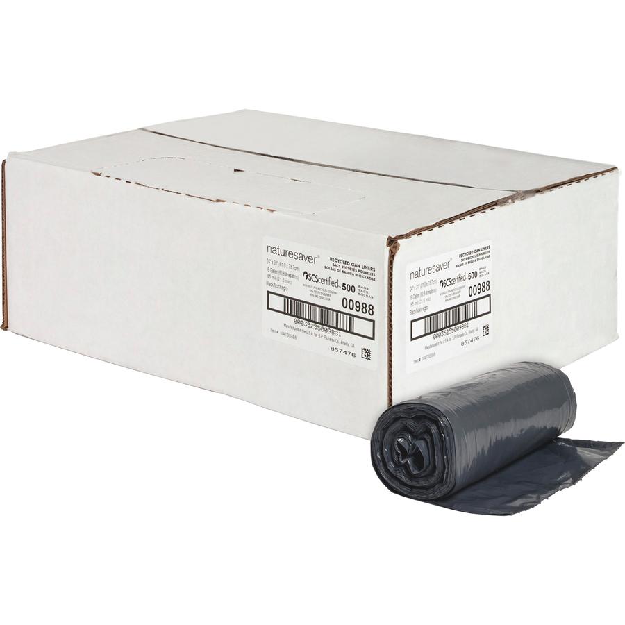 Nature Saver Black Low-density Recycled Can Liners - Small Size - 16 gal Capacity - 24" Width x 33" Length - 0.85 mil (22 Micron) Thickness - Low Density - Black - Plastic - 500/Carton - Cleaning Supp. Picture 6