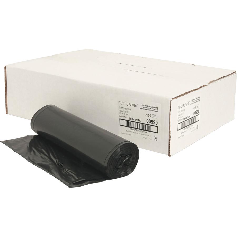 Nature Saver Black Low-density Recycled Can Liners - Large Size - 45 gal Capacity - 40" Width x 46" Length - 1.25 mil (32 Micron) Thickness - Low Density - Black - Plastic - 100/Carton - Cleaning Supp. Picture 6