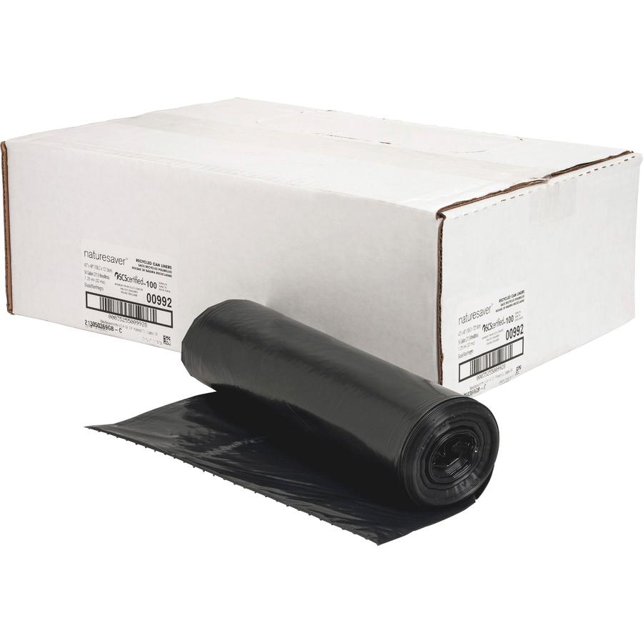 Nature Saver Black Low-density Recycled Can Liners - Extra Large Size - 56 gal Capacity - 43" Width x 48" Length - 1.25 mil (32 Micron) Thickness - Low Density - Black - Plastic - 100/Carton - Cleanin. Picture 6