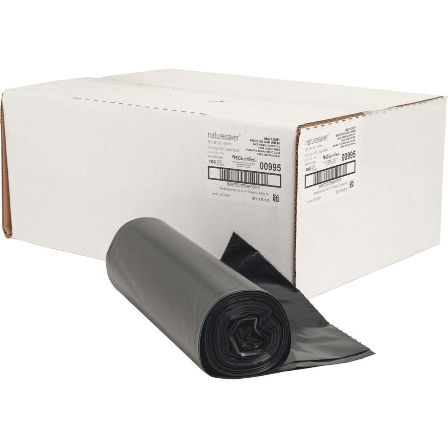 Nature Saver Black Low-density Recycled Can Liners - Extra Large Size - 60 gal Capacity - 38" Width x 58" Length - 2 mil (51 Micron) Thickness - Low Density - Black - Plastic - 100/Carton - Cleaning S. Picture 6