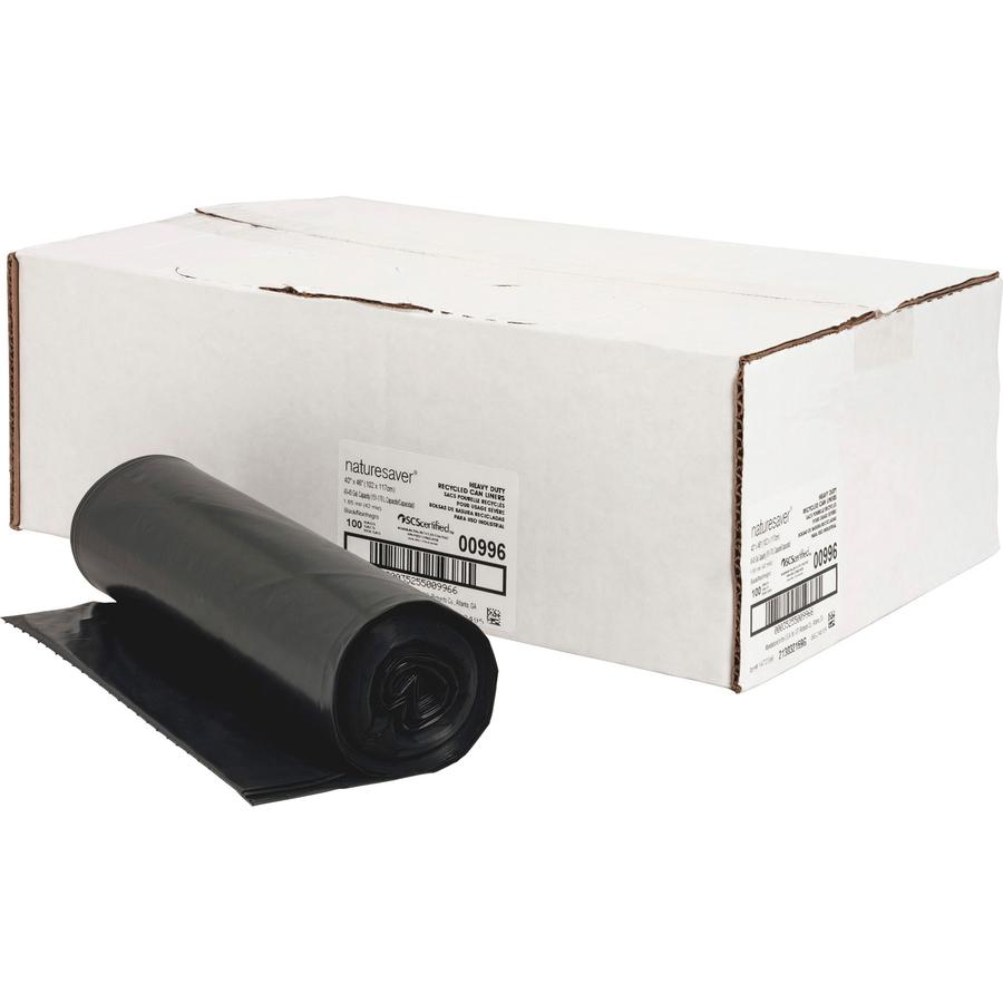 Nature Saver Black Low-density Recycled Can Liners - Large Size - 45 gal - 40" Width x 46" Length x 1.65 mil (42 Micron) Thickness - Low Density - Black - Plastic - 100/Carton - Cleaning Supplies. Picture 2