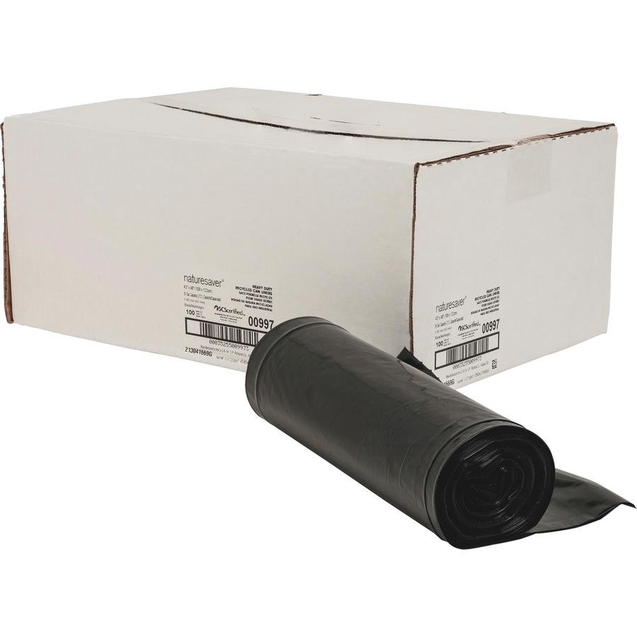 Nature Saver Black Low-density Recycled Can Liners - Extra Large Size - 56 gal Capacity - 43" Width x 48" Length - 1.65 mil (42 Micron) Thickness - Low Density - Black - Plastic - 100/Carton - Cleanin. Picture 6