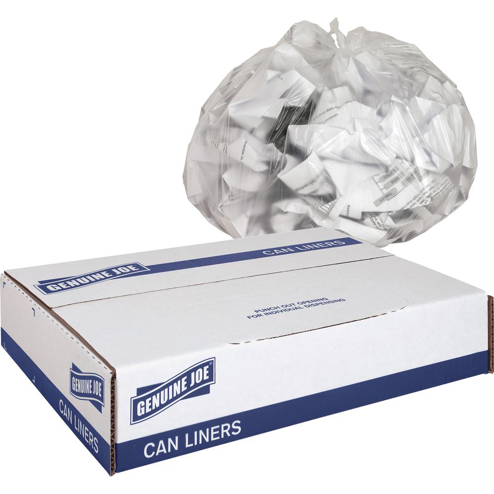 Genuine Joe High-density Can Liners - Small Size - 10 gal - 24" Width x 24" Length x 0.31 mil (8 Micron) Thickness - High Density - Clear - Resin - 1000/Carton - Office Waste, Industrial Trash. Picture 4