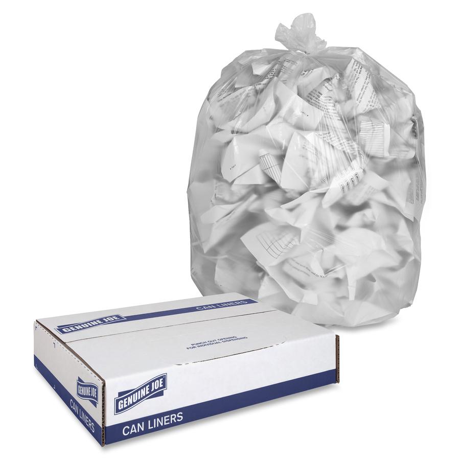 Genuine Joe High-density Can Liners - Medium Size - 33 gal - 33" Width x 40" Length x 0.43 mil (11 Micron) Thickness - High Density - Clear - Resin - 500/Carton - Office Waste, Industrial Trash. Picture 2