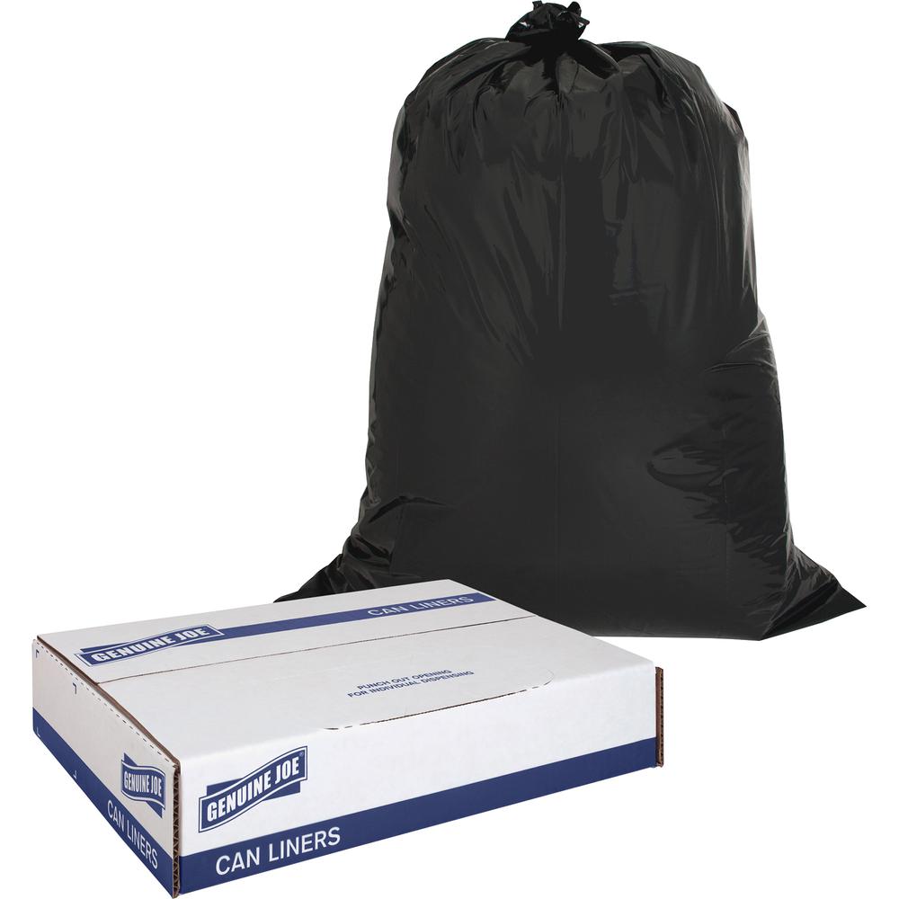 Genuine Joe Heavy Duty Contractor Bags - Large Size - 42 gal Capacity - 33" Width x 48" Length - 2.50 mil (63 Micron) Thickness - Low Density - Black - 20/Carton - Kitchen. Picture 4