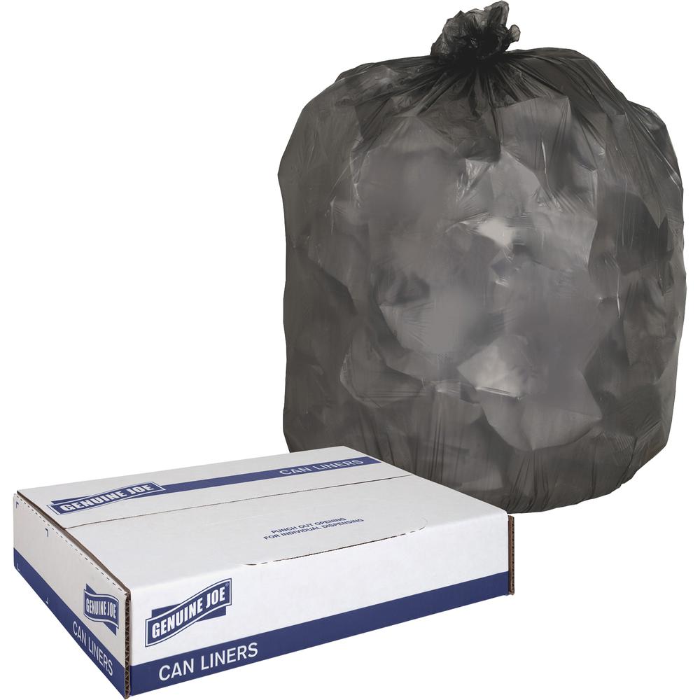 Genuine Joe Economy Linear Low-Density Can Liners - 10 gal Capacity - 24" Width x 23" Length - 0.35 mil (9 Micron) Thickness - Low Density - Black - 1000/Carton. Picture 2