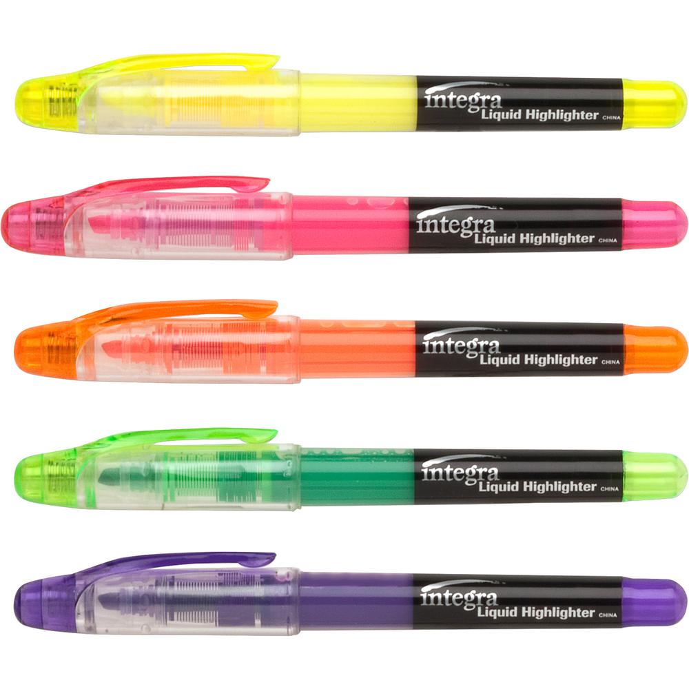 Integra Liquid Highlighters - Fine Marker Point - Chisel Marker Point Style - Assorted - 5 / Set. Picture 3