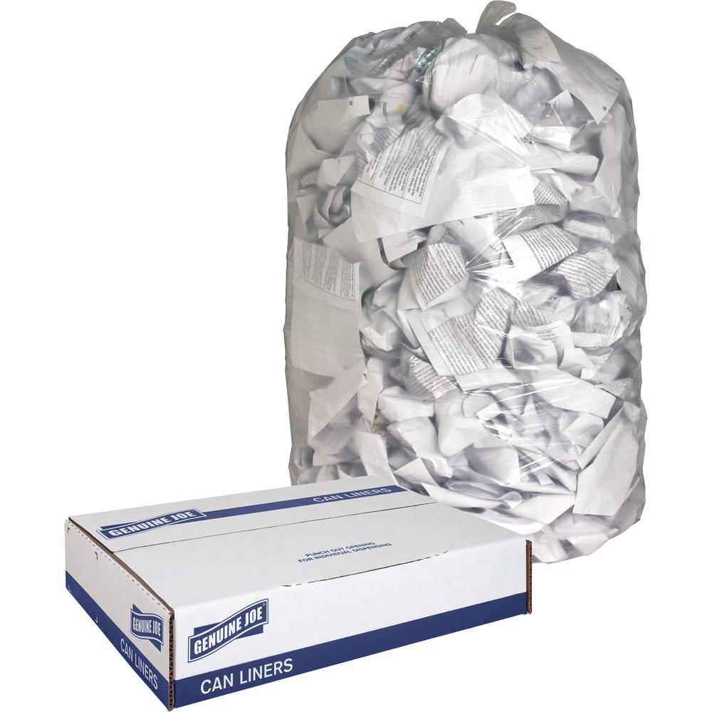 Genuine Joe Clear Trash Can Liners - Extra Large Size - 60 gal Capacity - 38" Width x 58" Length - 0.80 mil (20 Micron) Thickness - Low Density - Clear - Film - 100/Carton - Multipurpose. Picture 9